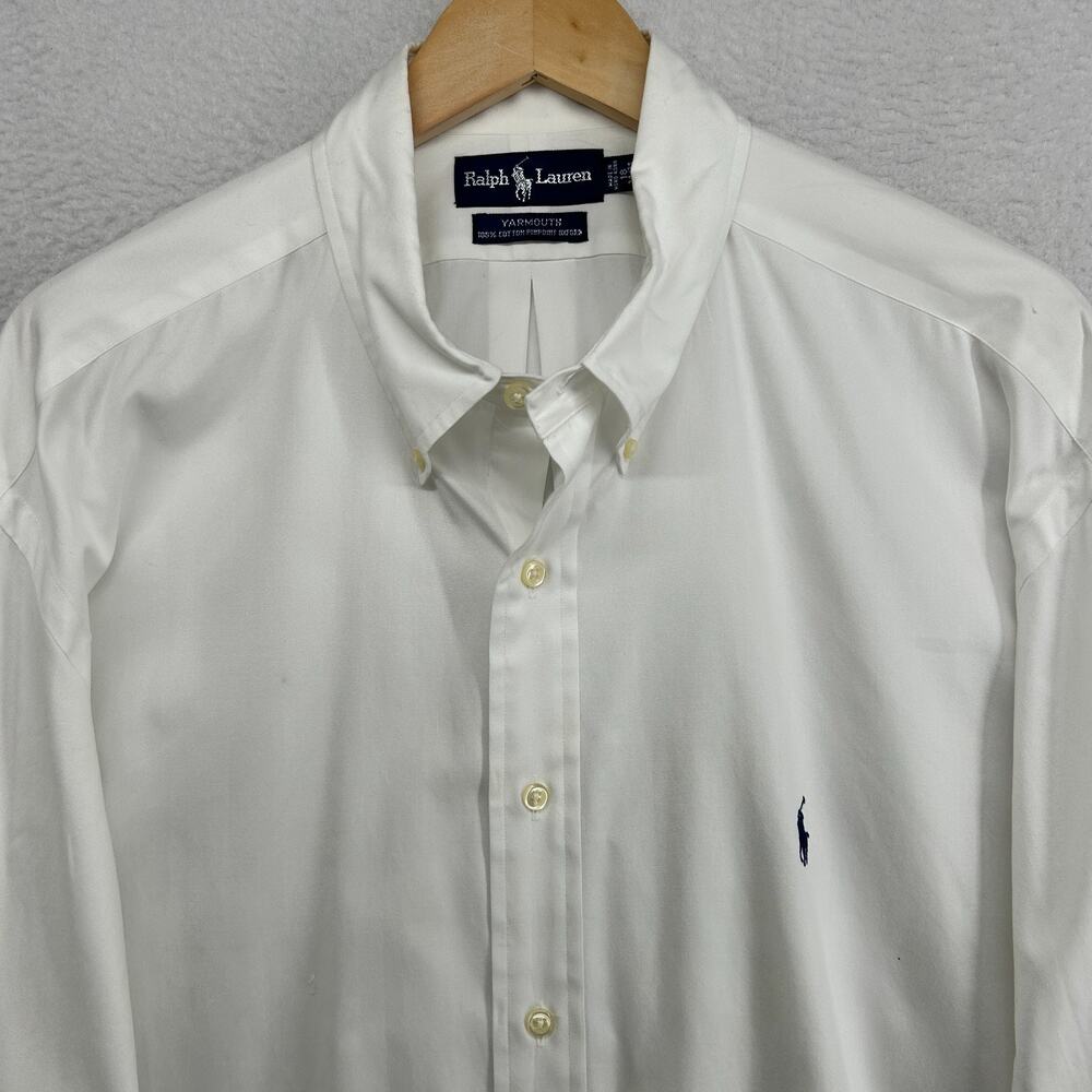 RALPH LAUREN Shirt Mens 18 34-35 Yarmouth Cotton Pinpoint Oxford Button Up White